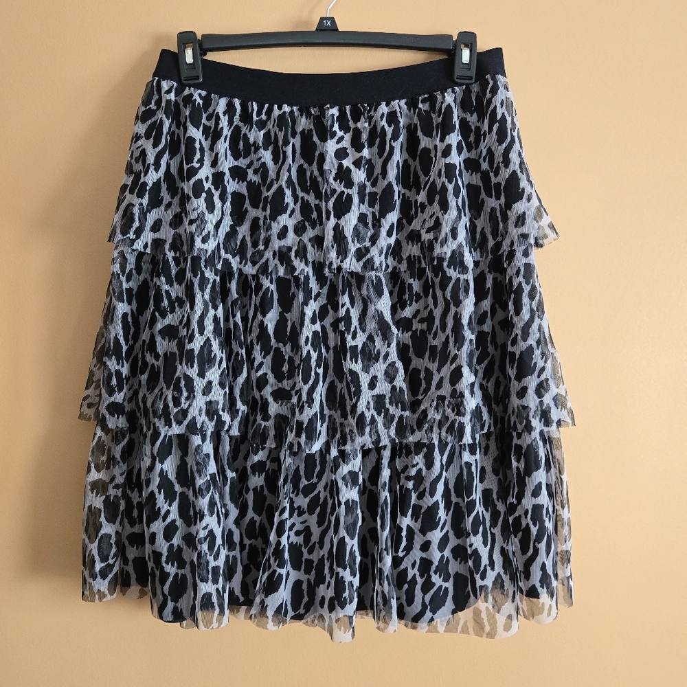 Cato Animal Print Mesh Layered Lined Skirt, 14/16W
